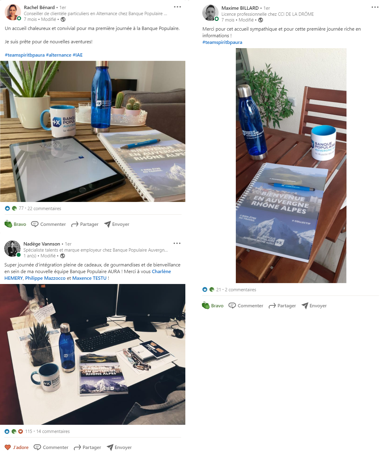 Posts LinkedIn de kit de bienvenue - Banque populaire auvergne rhône alpes